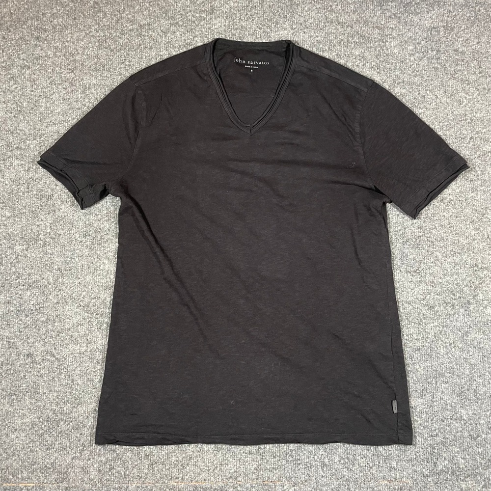 John Varvatos T-Shirt Mens Small Black V-Neck Slub Cotton Short Sleeve Pullover